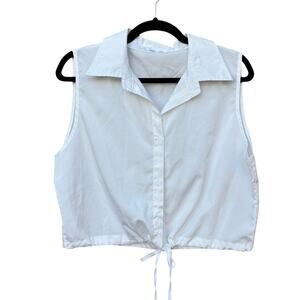 Fashion nova White Sleeveless Button-Up Crop collared Top, women’s XL